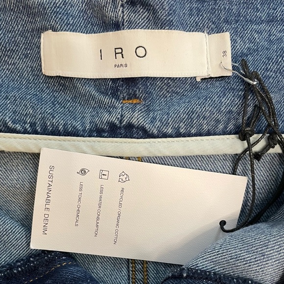 IRO Melay Denim Mini Skirt in Medium Blue Belted Paperbag Waist US Size 6 EU 38 - Picture 7 of 13